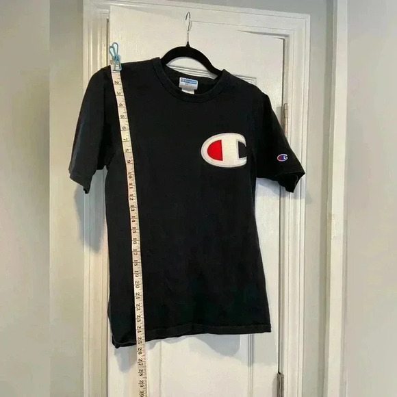 VTG Champion Men’s Black Large Logo Appliqué Short Sleeve Crew Tee Shirt Size S - Picture 7 of 10